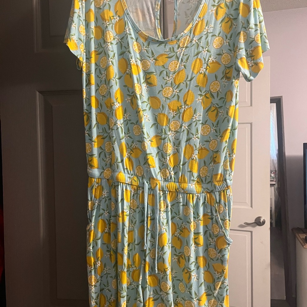 Lemon Print Dress with Drawstring Waist